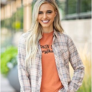 Plaid long sleeve button up top